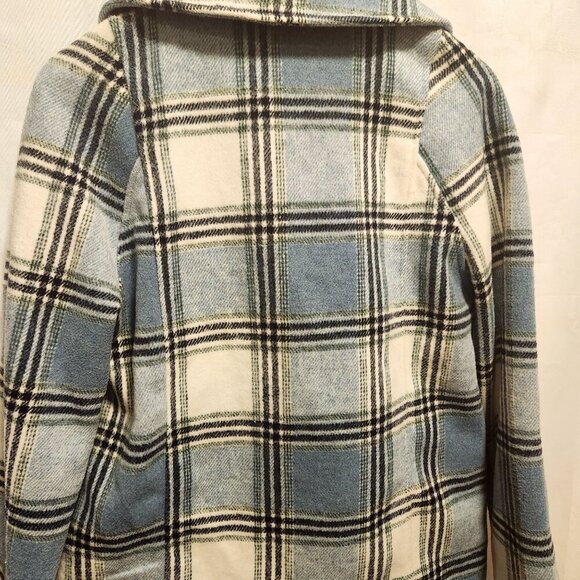 Halogen Women's Size XS Blue and White Plaid Double Breasted‎ Pea Coat W/Pockets - Picture 8 of 8